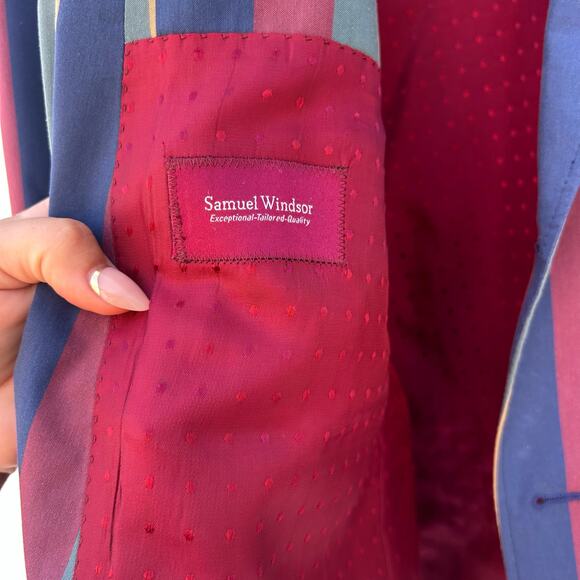 Samuel Windsor Boating Blazer Jacket Colorful Striped 48R Single Breasted - Picture 4 of 8